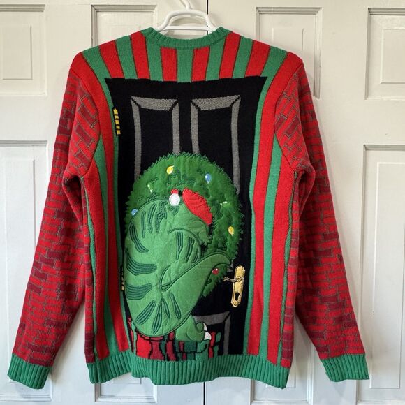 Blizzard Bay Ugly Christmas Sweater T-Rex Dinosaur Brick Door Decor Wreath Large - Picture 3 of 11